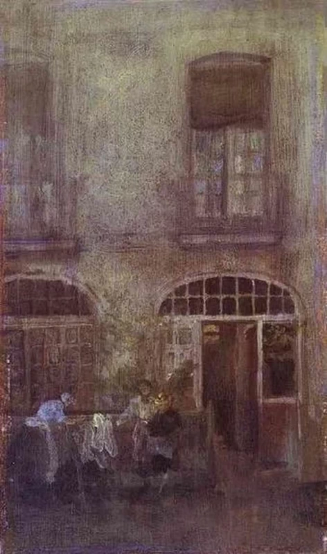 Ames McNeill Whistler - Bianco e grigio, il cortile dell'hotel, Dieppe (1885)